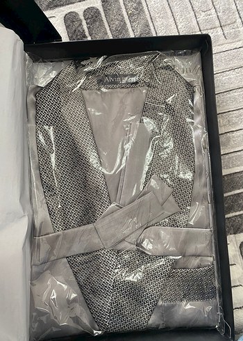 Saten kemerli Gri Erkek Pijama Takımı - Görsel 6