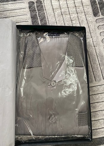 Saten kemerli Gri Erkek Pijama Takımı - Görsel 7