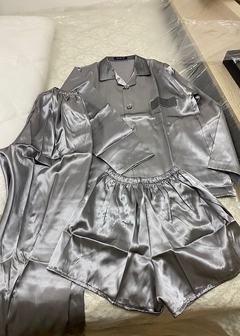 Saten kemerli Gri Erkek Pijama Takımı - Görsel 4