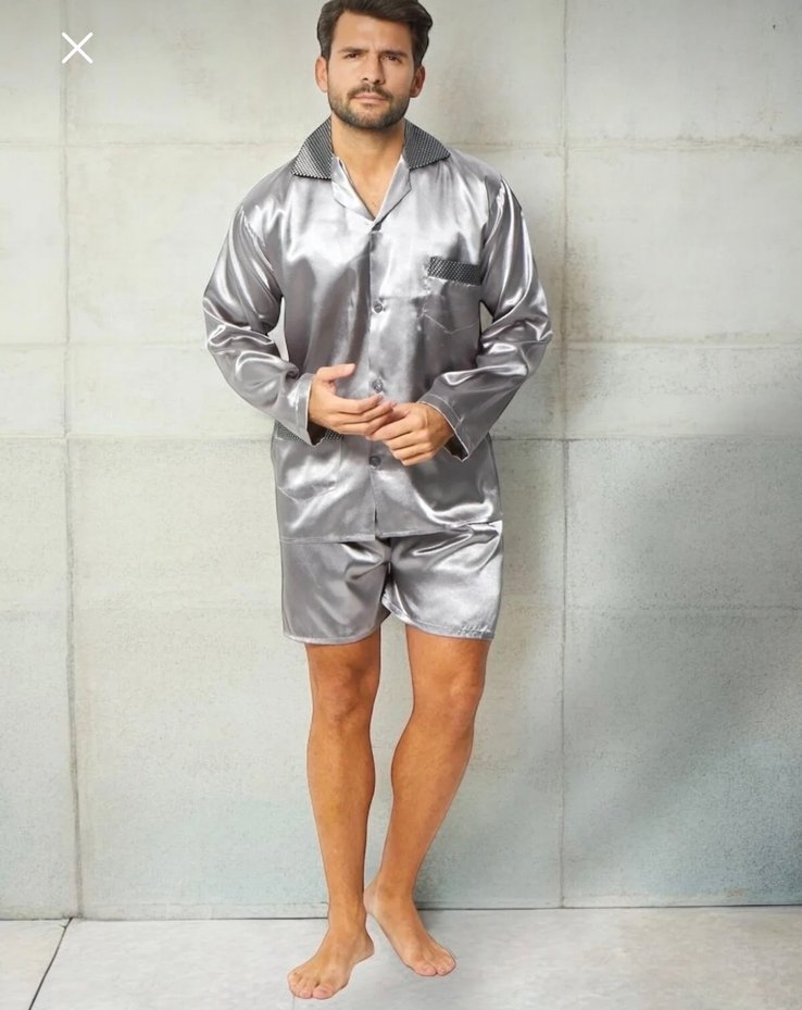 Saten kemerli Gri Erkek Pijama Takımı - Görsel 2