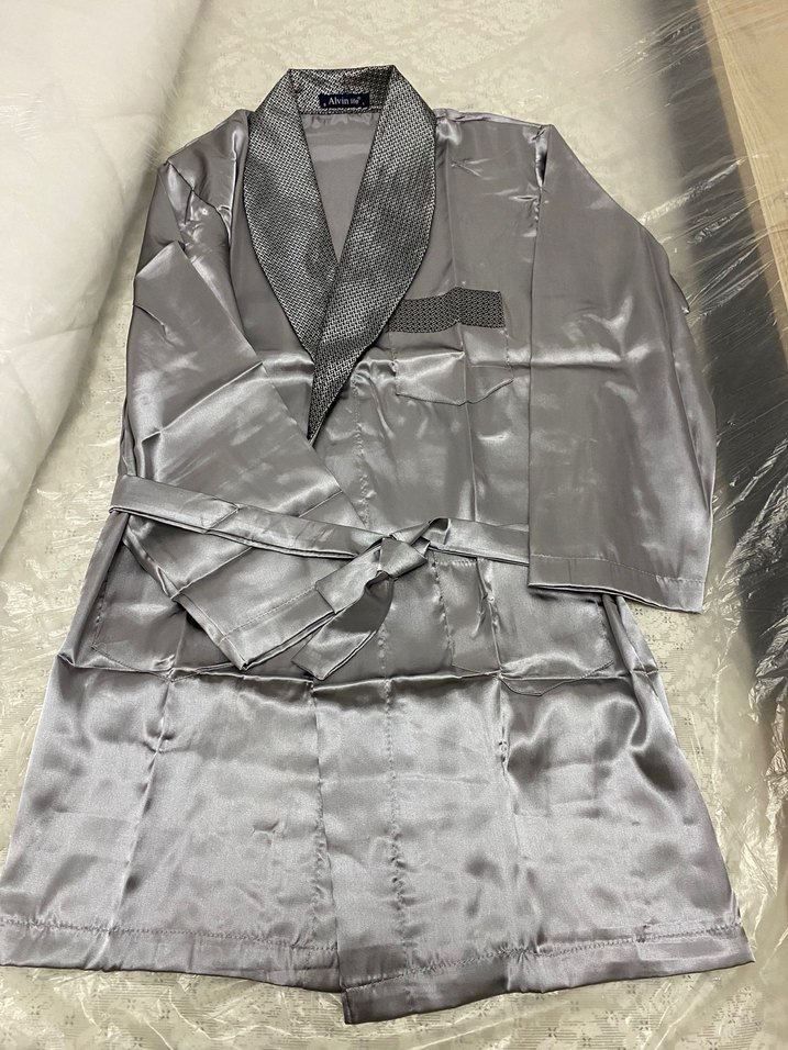 Saten kemerli Gri Erkek Pijama Takımı - Görsel 5