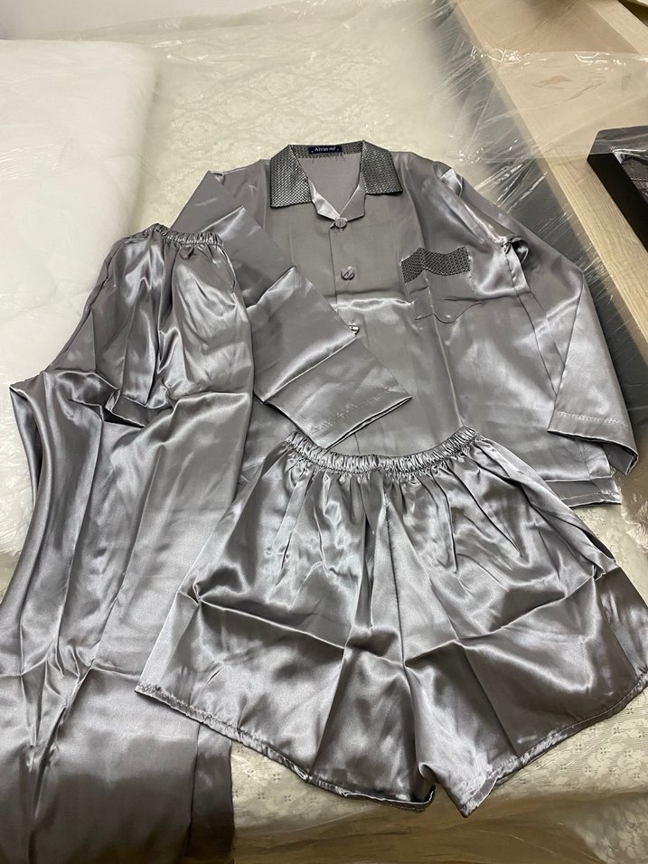 Saten kemerli Gri Erkek Pijama Takımı - Görsel 4