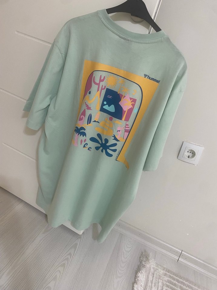 Erkek Yeşil Pastel Oversize Tişört - Görsel 2