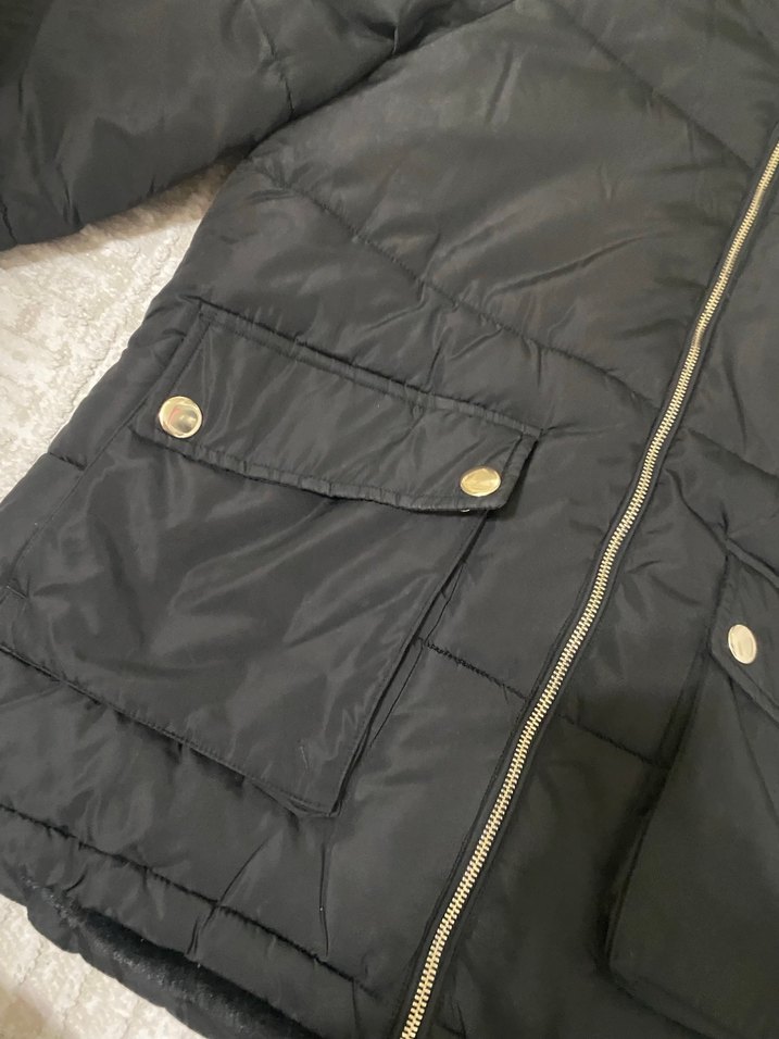 Mavi Siyah Kürklü Kadın Kışlık Mont - Görsel 3