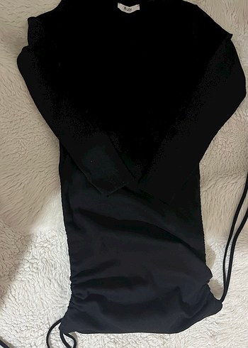 Siyah Kadın Midi Elbise Drapeli - Görsel 2