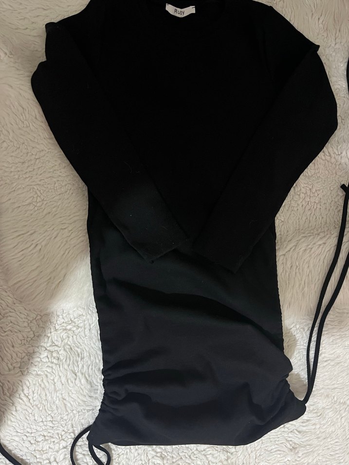 Siyah Kadın Midi Elbise Drapeli - Görsel 2