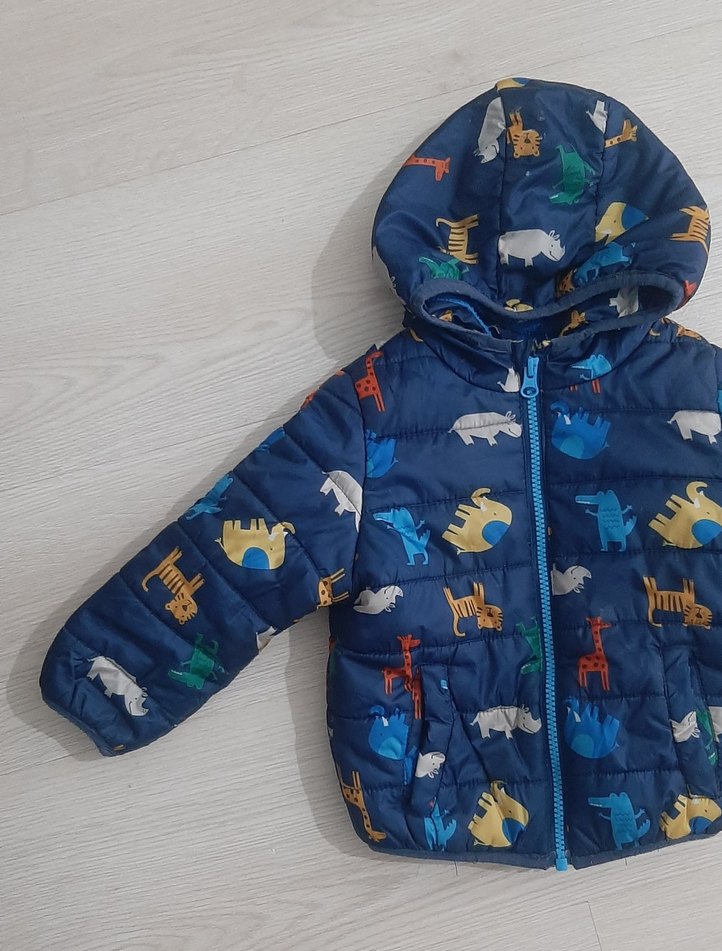 Erkek Çocuk Baskılı Mavi Fermuarlı Mont - Görsel 3
