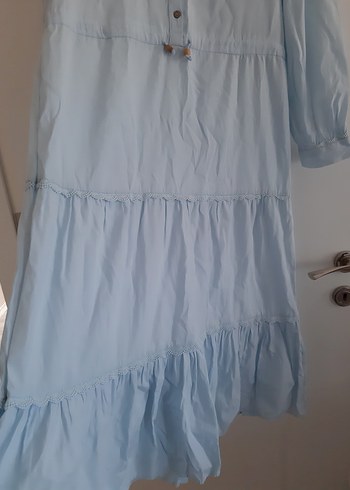 Zara Mavi Uzun Keten Bohem Elbise