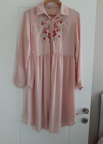 Pembe Nakışlı Uzun Hamile Tuniği