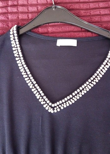 V Yaka Siyah Triko Hamile Tunik - Görsel 3