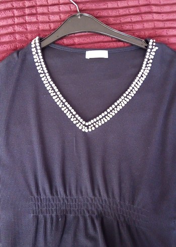 V Yaka Siyah Triko Hamile Tunik - Görsel 2