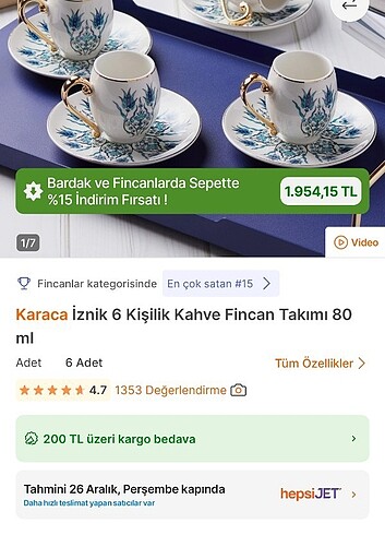  Beden Karaca İznik kahve fincanı 6 li