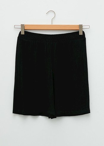 Basic Siyah Beli Lastikli Düz Viskon Kadın Bermuda Şort - Görsel 5