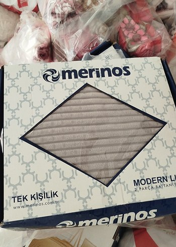 Merinos Merinos Modern Line 2 Parça Baskılı Battaniye Seti