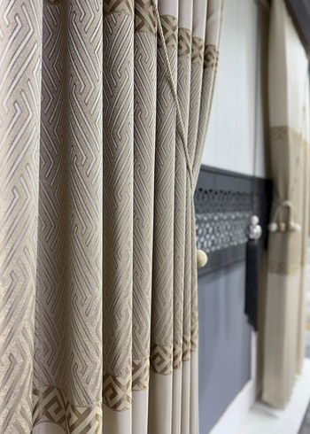 Bej Nakışlı Modern Klasik Fon Perde - Görsel 2