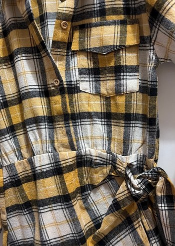 Sarı Gri Ekose Uzun Kollu Kadın Gömlek - Görsel 3