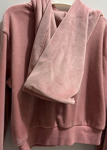 H&M Kapüşonlu Fermuarlı Kadife hırka - Görsel 4