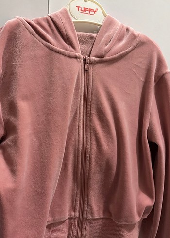 H&M Kapüşonlu Fermuarlı Kadife hırka - Görsel 2