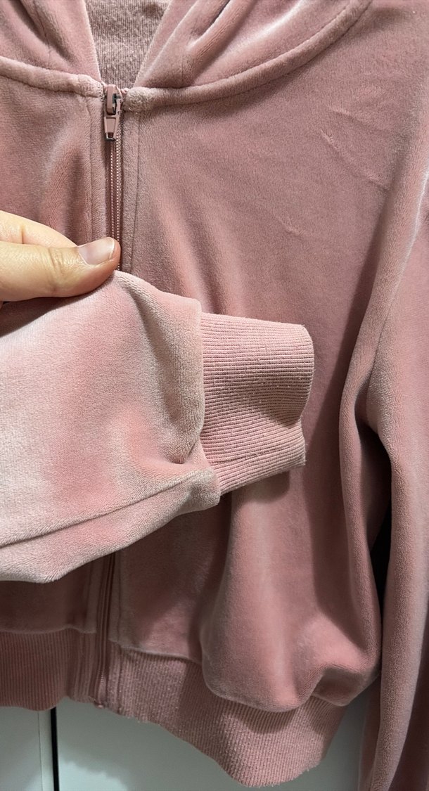 H&M Kapüşonlu Fermuarlı Kadife hırka - Görsel 3