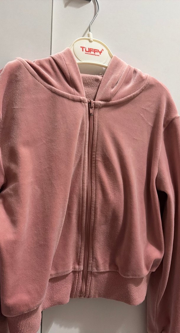 H&M Kapüşonlu Fermuarlı Kadife hırka - Görsel 2