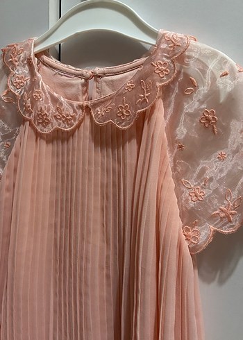 Pembe Piliseli Nakışlı Kız Elbisesi - Görsel 3