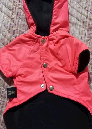 Düğmeli Koyu Pembe Kapüşonlu Köpek Montu - Görsel 4