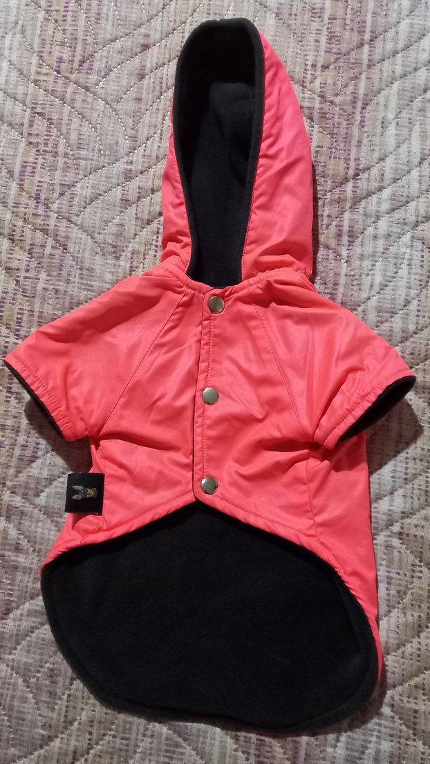 Düğmeli Koyu Pembe Kapüşonlu Köpek Montu - Görsel 2