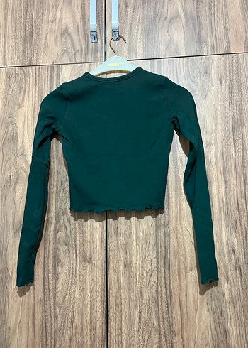 Uzun Kollu Koyu Yeşil Crop Body - Görsel 5