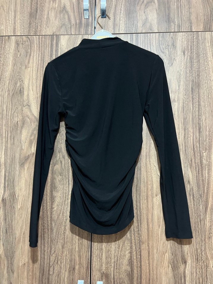 Drapeli Siyah Yüksek Yakalı Kadın body - Görsel 4