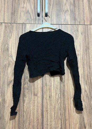 Siyah  Uzun Kollu Crop Bluz - Görsel 5