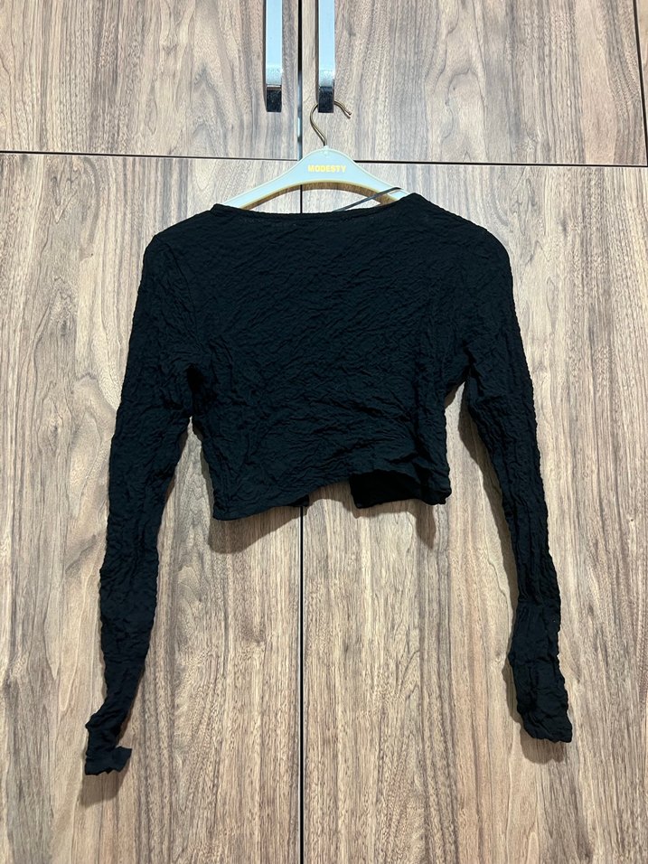 Siyah  Uzun Kollu Crop Bluz - Görsel 5