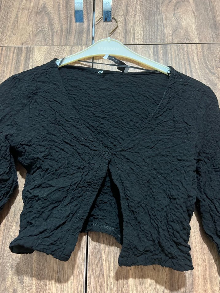 Siyah  Uzun Kollu Crop Bluz - Görsel 2