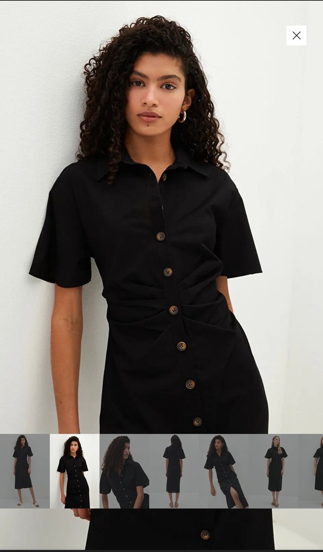 Düğmeli Siyah Midi Kadın Elbise - Görsel 2