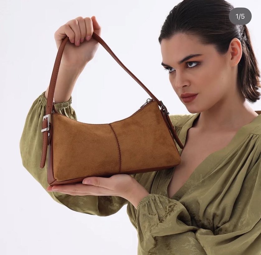 Süet Kadın Omuz Çantası - Görsel 5