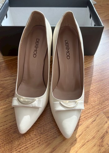 DERİMOD Beyaz Tokalı Kadın Topuklu Ayakkabj - Görsel 7