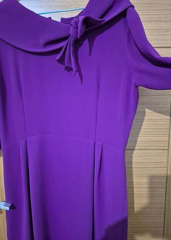 Parlak Mor Kadın Uzun Kollu Uzun Boy  Tüzün elbise - Görsel 2