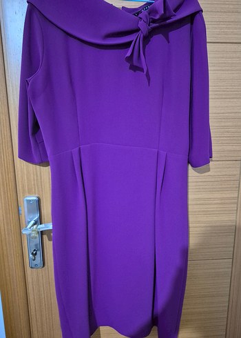 Parlak Mor Kadın Uzun Kollu Uzun Boy  Tüzün elbise - Görsel 4