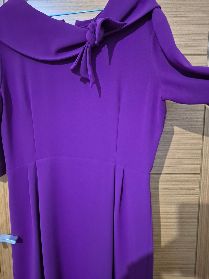 Parlak Mor Kadın Uzun Kollu Uzun Boy  Tüzün elbise - Görsel 2