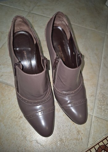 Bej Deri Stiletto Topuklu Kadın Klasik Ayakkabı