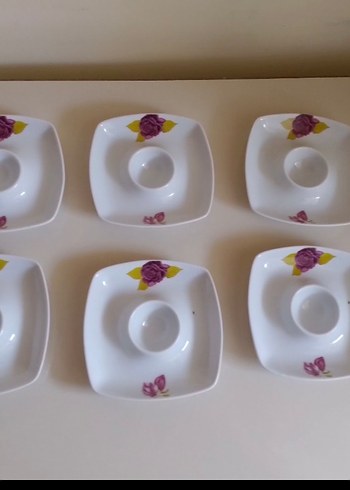 6 adet Beyaz Çiçek Desenli Porselen yumurtalık - Görsel 2