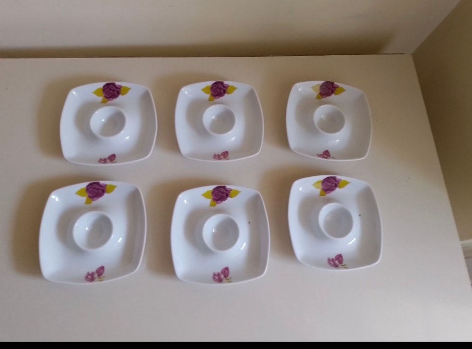 6 adet Beyaz Çiçek Desenli Porselen yumurtalık - Görsel 2