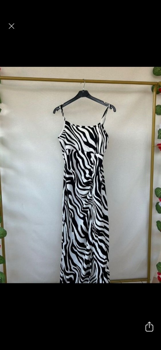 Zebra Desenli Uzun Askılı Drapeli Elbise - Görsel 2