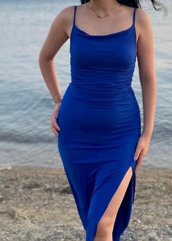 Mavi Drapeli Uzun Elbise - Görsel 2