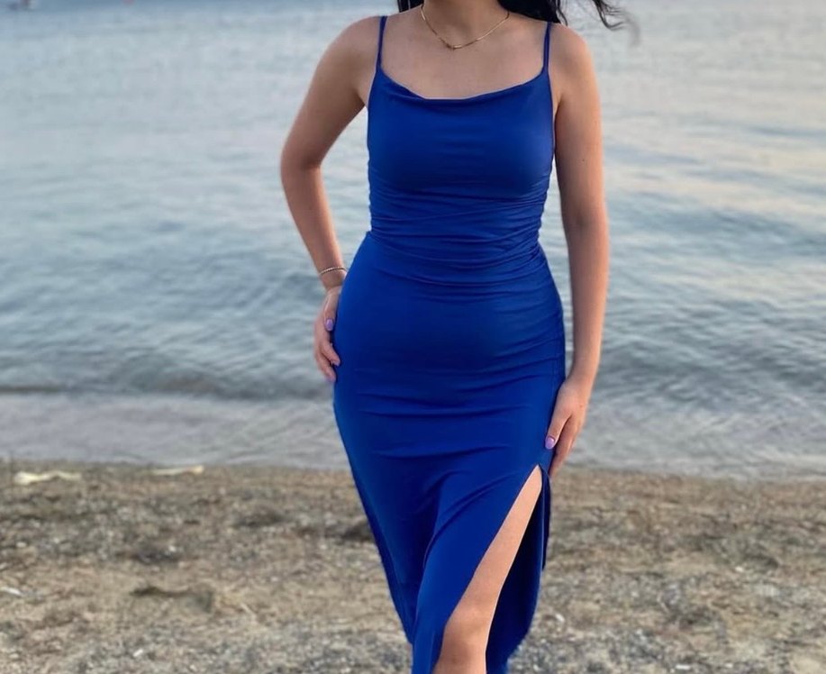 Mavi Drapeli Uzun Elbise - Görsel 2