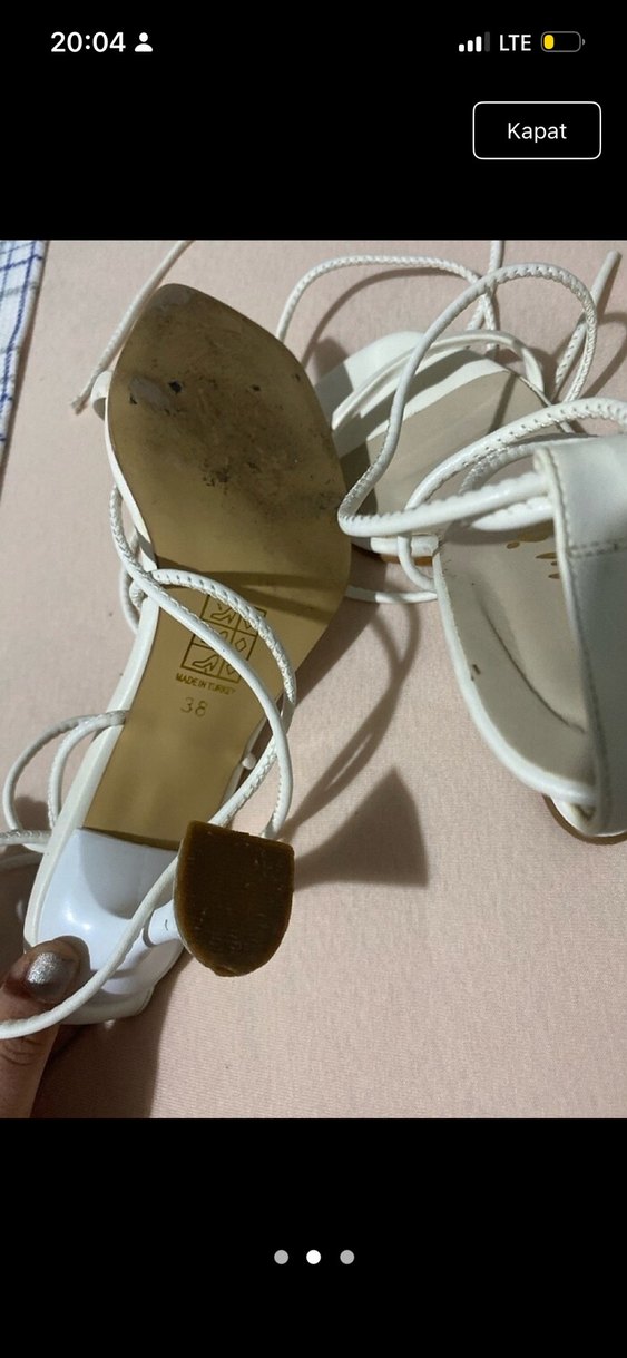 Beyaz  ipli topuklu ayakkabı - Görsel 2