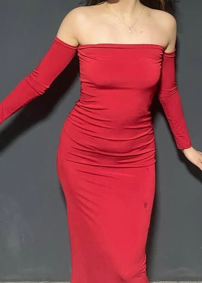 Kırmızı şık uzun elbise - Görsel 2