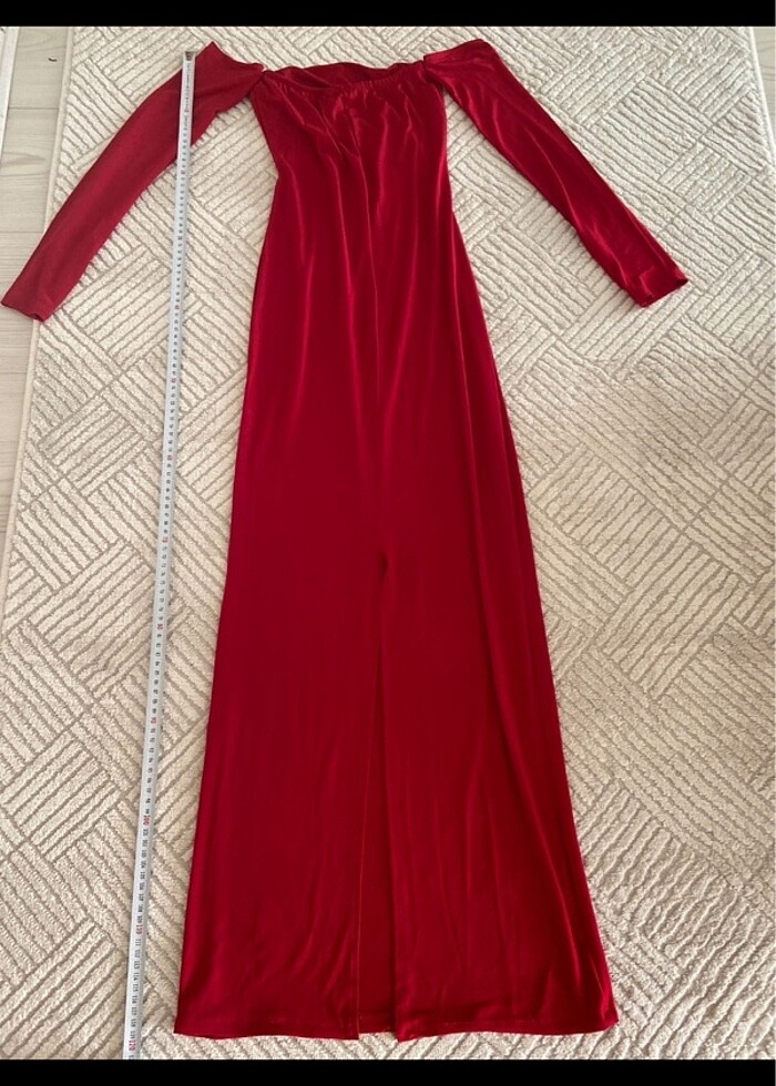 Kırmızı şık uzun elbise - Görsel 3