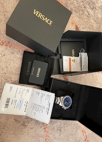 Versace Versace Metalik Gri Mavi Kadran Erkek Kol Saati