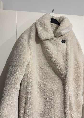 Beyaz Midi Yumuşak Peluş Kadın Kaban - Görsel 3