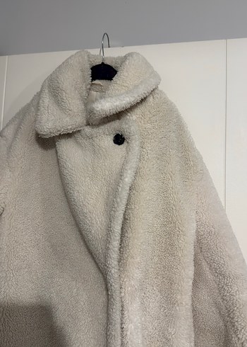 Beyaz Midi Yumuşak Peluş Kadın Kaban - Görsel 4